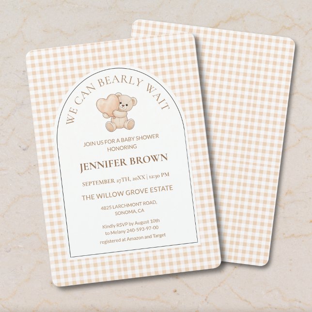 Convites Gingham Teddy Bear We Can Bearly Wait Baby Shower  (Criador carregado)