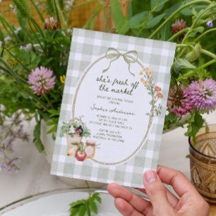 Convites Gingham Verde De Algodão Do Chá de panela De Merca