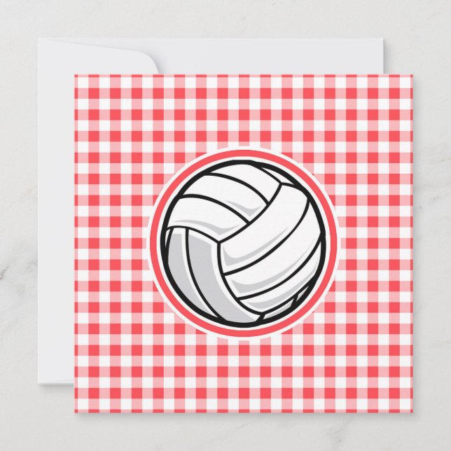 Convites Gingham Vermelho e Branco; Voleibol (Frente)