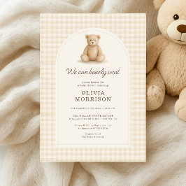 Convites Gingham We Can Bearly Wait Baby Shower