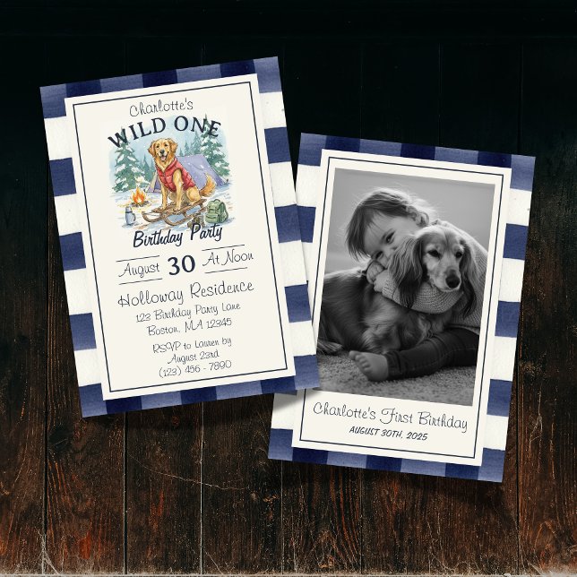 Convites Gingham Wild One Ouro Retriever primeiro aniversar (Celebrate your wild one’s special day with this Gingham Wild One Golden Retriever 1st Birthday!)