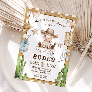 Convites Gingham Wild West My First Rodeo Cowboy Birthday