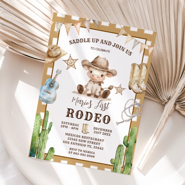 Convites Gingham Wild West My First Rodeo Cowboy Birthday (Criador carregado)