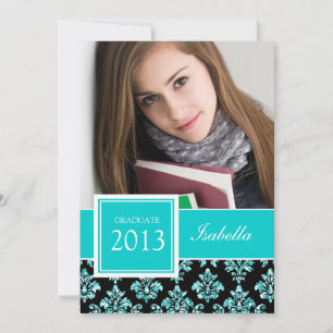 CONVITES GIRA TEAL GLITTER DAMASK FORMANDO FOTO