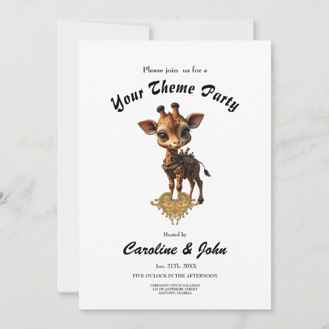 Convites Girafa bebê em desenho animado (Frente)