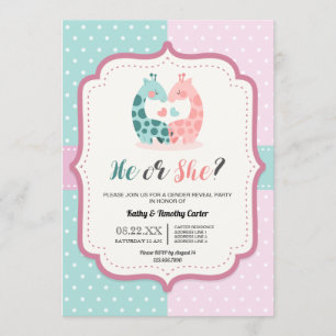 Convites girafa bolinhas bonita revela corações partidár