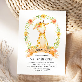 Convites Girafa-branca Laranja Cor-de-Água Floral Aniversár