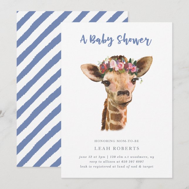 Convites Girafa com coroa floral (Frente/Verso)