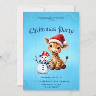 Convites Girafa de Cartoon Bonita com Santa Hat e Snowman