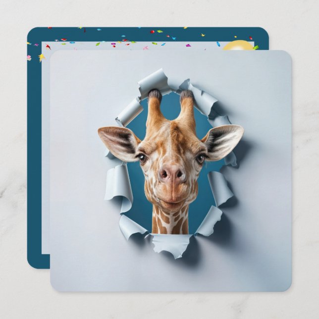 Convites Girafa de segundo aniversário num buraco de papel  (Frente/Verso)