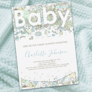 Convites Girafa-do-urso-elefante Aquarela Azul