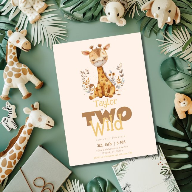 Convites Girafa Dois segundos aniversários Selvagens De Ani (Criador carregado)
