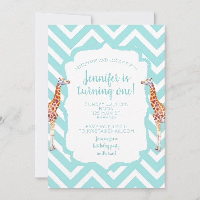 Convites Girafa em zigzag chevron. (Frente)