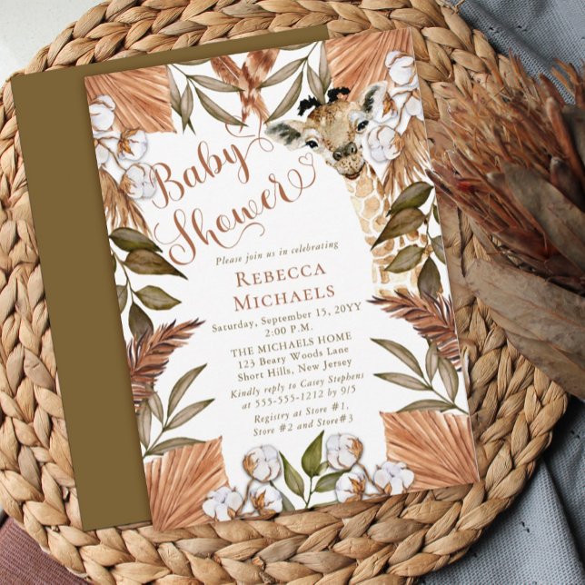 Convites Girafa Fofa Fofa Fita Boho Chá de fraldas De Graus (Criador carregado)