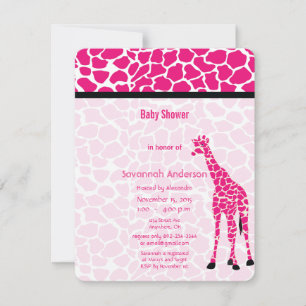 Convites Girafa Garota Menina PINK Chá de fraldas Moderno d
