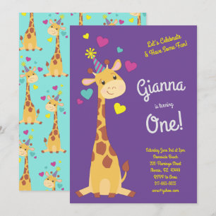 Convites Girafa, primeiro aniversario De Meninos Bonitos