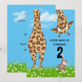 Convites Girafa segundo aniversário na grama