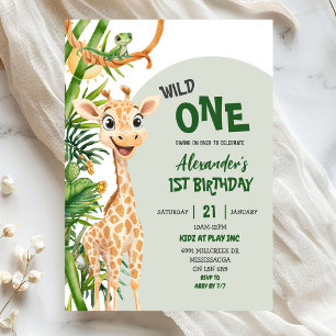 Convites Girafa Verde Festa de Um Aniversário Safari Selvag