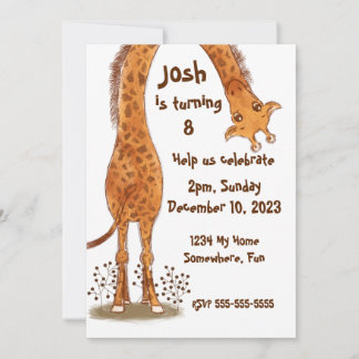 Convites Girafa, Zoo Animal Aniversário, Personalizável