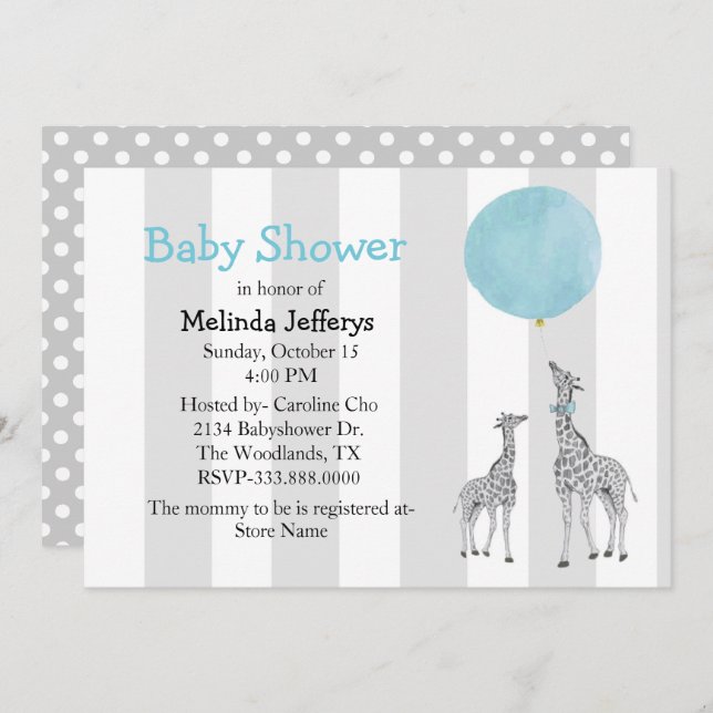 Convites Girafas com Chá de fraldas de Balão (Frente/Verso)