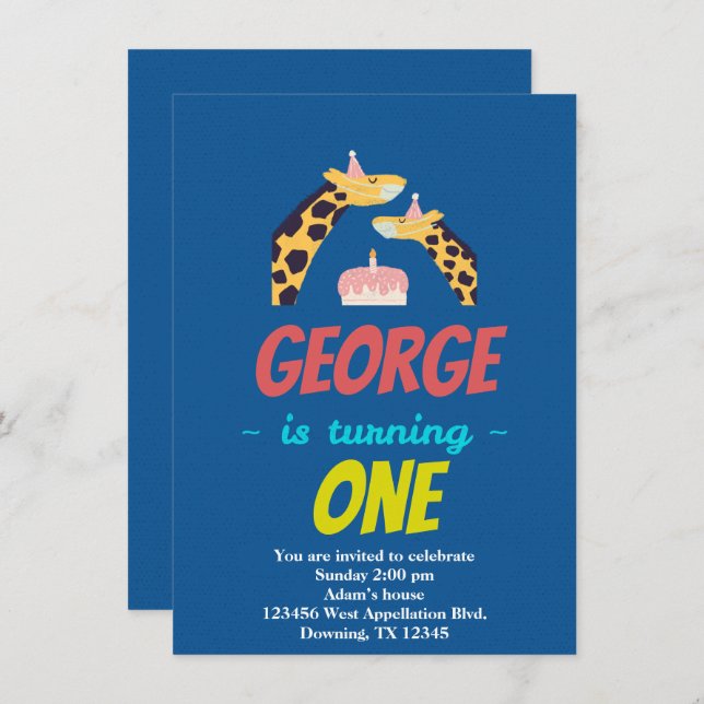 Convites Girafas de Máscaras de Desenho Animado Personaliza (Frente/Verso)