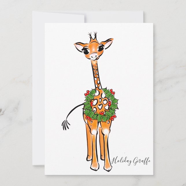 Convites Girafas de Natal Festivas, coroa verde vermelha Ho (Frente)