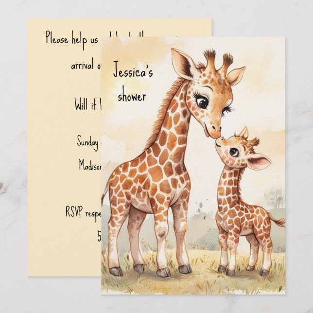 Convites Giraffe Baby Digital Download Invitation (Frente/Verso)