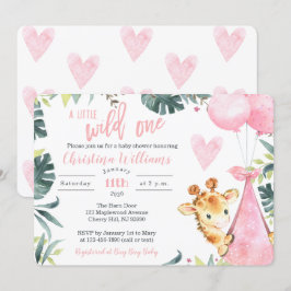 Convites Giraffe Baby Shower Convida uma Menina