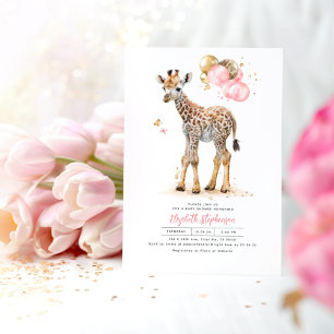 Convites Giraffe Bebê Cor-de-rosa-rosa Dourado Chá de frald