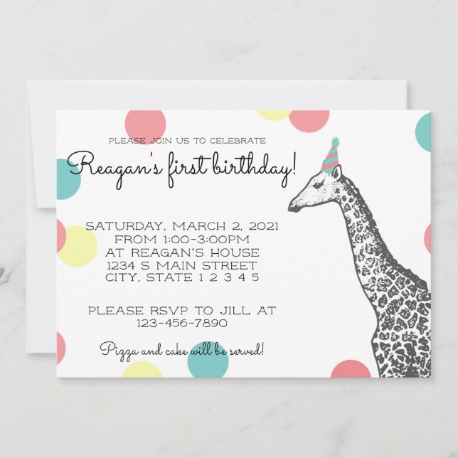 Convites Giraffe Birthday (Frente)