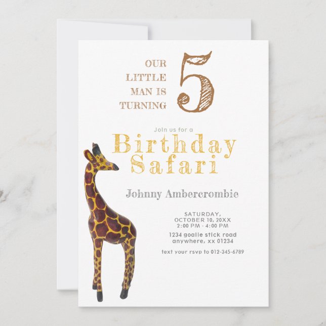 Convites Giraffe Birthday Safari para Menino (Frente)