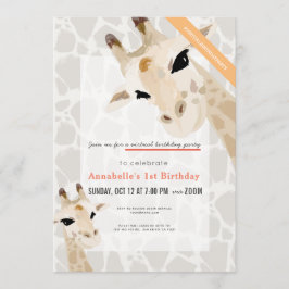 Convites Giraffe Greige Watercolor Kids Virtual Birday