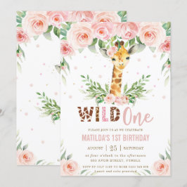 Convites Giraffe Jungle Safari Blush primeiro aniversario