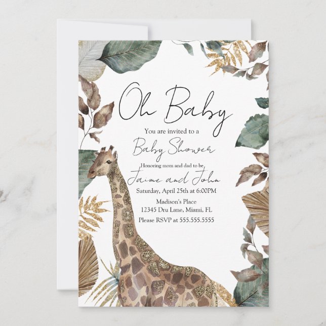 Convites Giraffe Jungle Wild Baby Shower (Frente)
