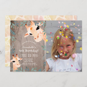 Convites Giraffe Rustic Wood Greenery Aniversário de crianç