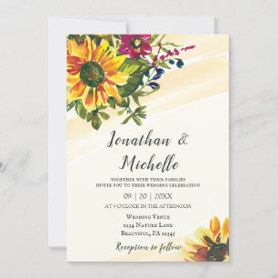 Convites Girant Sunflower Wildflower Watercolor Casamento