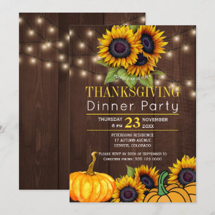 Convites Girasóis de Abóbora Celebração Rústica de Ação de 