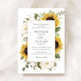 Convites Girasóis Flores Brancas Verdura Moldura Casamento