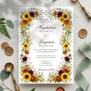 Convites Girasóis Rosas Borgonha Ferrugem Casamento Floral
