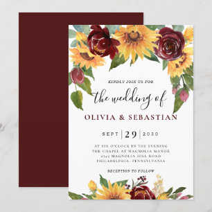 Convites Girasol e Rosas Verdejante Vermelho Borgonha Casam