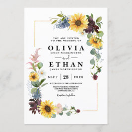 Convites Girasol Rosas Borgonha Azul Rústico