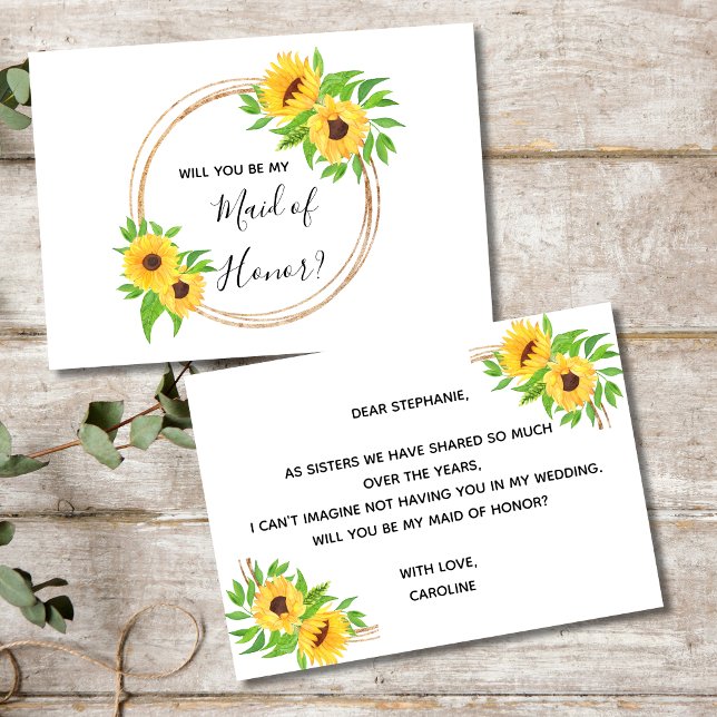 Convites Girassóis Amarelo Floral Você Será Madrinha de cas (Sunflowers Will You Be My Maid of Honor Card. Printed or Digital Instant download)