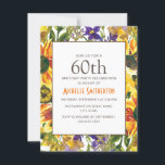 Convites Girassóis Amarelos 60ª Festa de aniversário<br><div class="desc">Lindas flores roxas e amarelas,  ao estilo do véu,  e flores de aquarela botânica e girassóis,  cor 60º convite de aniversário para mulheres. Entre em contato conosco para obter ajuda com a personalização ou para solicitar produtos correspondentes.</div>
