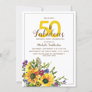 Convites Girassóis Amarelos Floral Roxa 50 Fabuloso