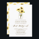 Convites Girassóis amarelos no Mason Jar Bat Mitzvah<br><div class="desc">Convide familiares e amigos para o seu evento com este convite personalizável do bat mitzvah. Apresenta girassóis amarelos num pote de mason. Personalize adicionando seus detalhes. Este convite de morcego de girassol mitzvah é perfeito para qualquer tema ou estação.</div>