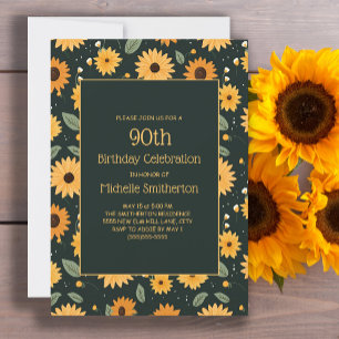Convites Girassóis Amarelos Pretos Aniversário de 90 anos