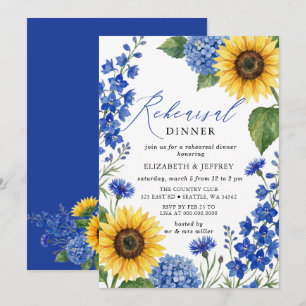 Convites Girassóis Azul Reais Jantar de Ensaios Florais 