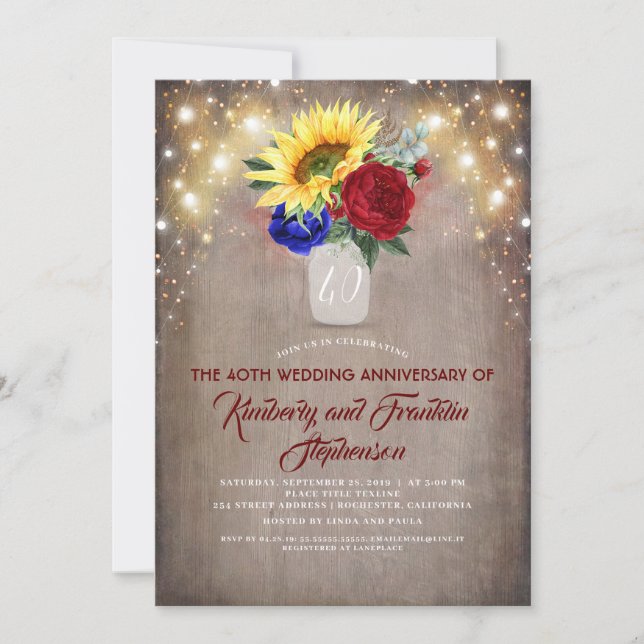 Convites Girassóis Borgonha e Casamento Aniversário Naval (Frente)