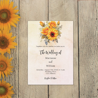 Convites Girassóis de casamento rústico amarelo outono
