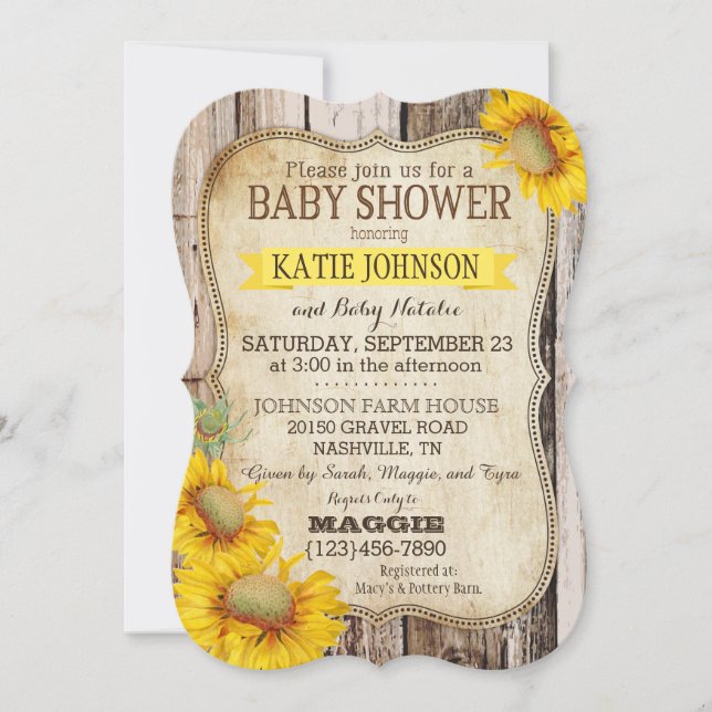 Convites Girassóis do país e chá de fraldas de madeira (Frente)